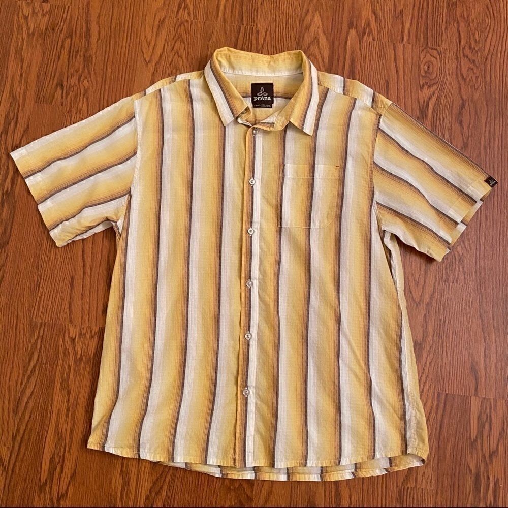 Prana Yellow Striped Casual Button Down Shirt XL